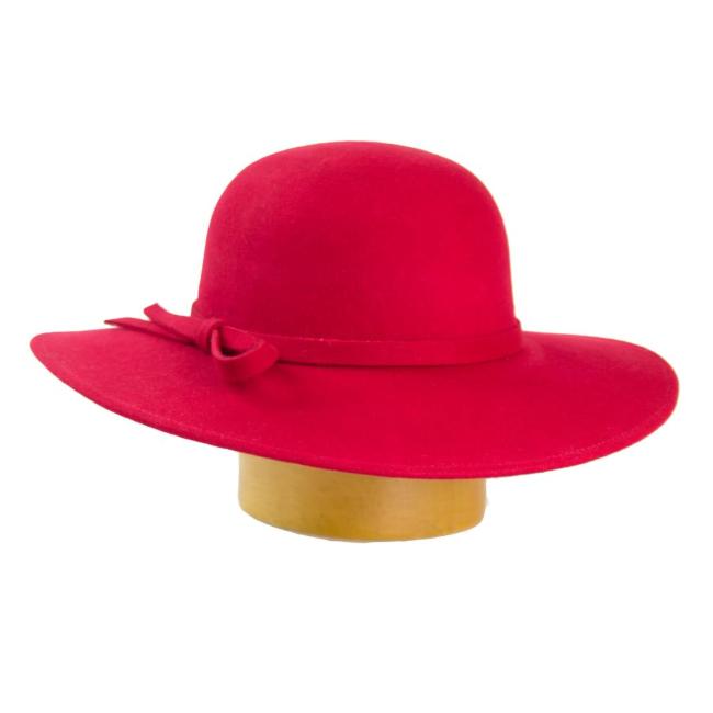 Dámsky vlnený klobúk so širokou krempou - červená