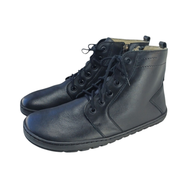 Dámska zimná členková barefoot obuv na šnurovanie a zips DEVON čierna s vlnenou podšívkou