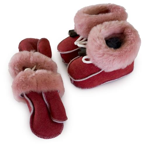 Súpravička detské kožené topánočky a rukavičky růžové